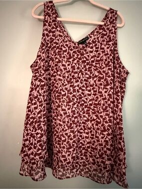 Lane Bryant Sz 24 Sleeveless V-Neck Printed Tank Top - Burgundy/Pink